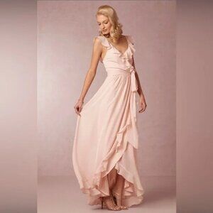 Joanna August BHLD Polly Wrap Pale Pink Ruffled Maxi Dress Size XXL Wedding